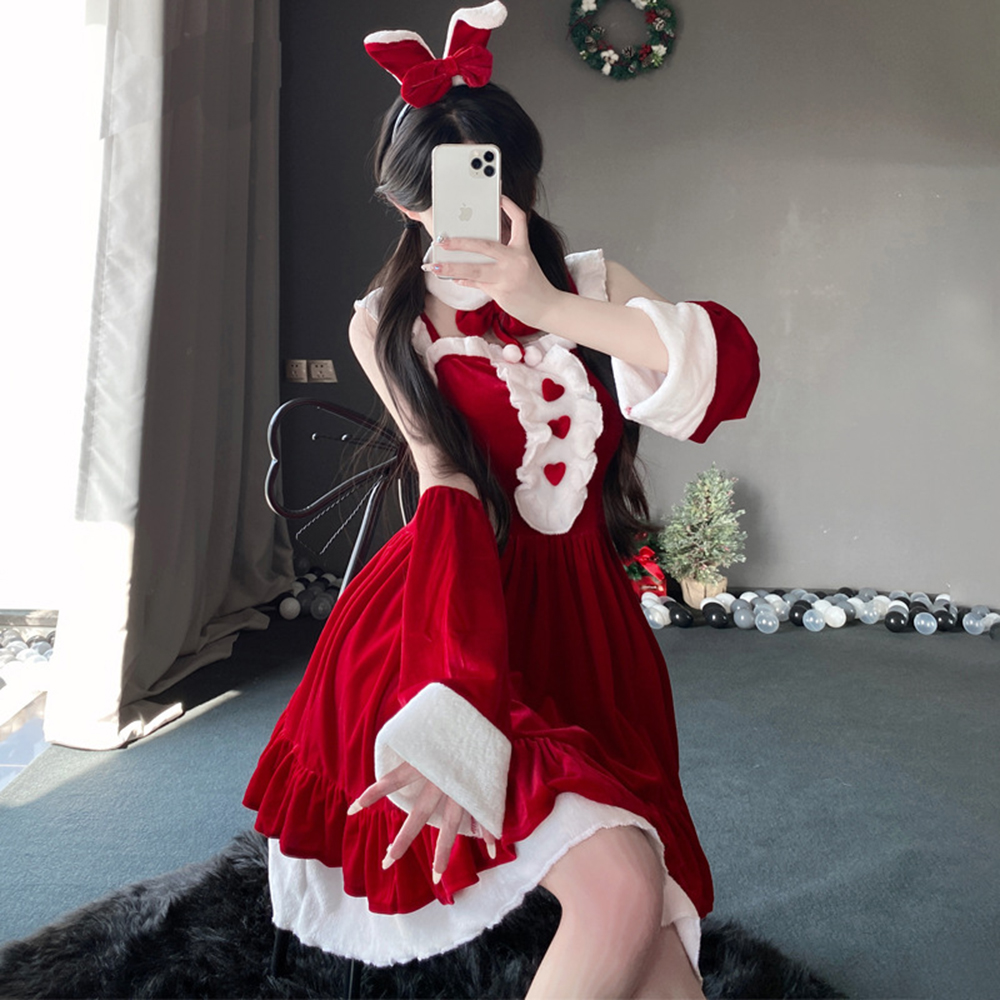 Christmas Vintage Dress Velvet - Party Games Bunny ulasan dan harga