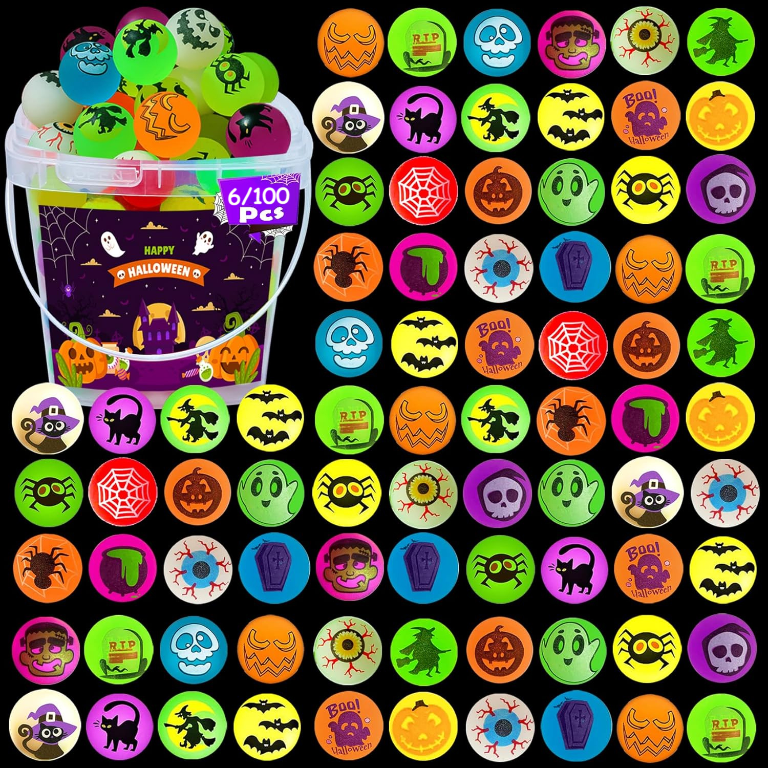 6/100PCS Halloween Bouncy Ball - Party Games Gender Reveal ulasan dan harga
